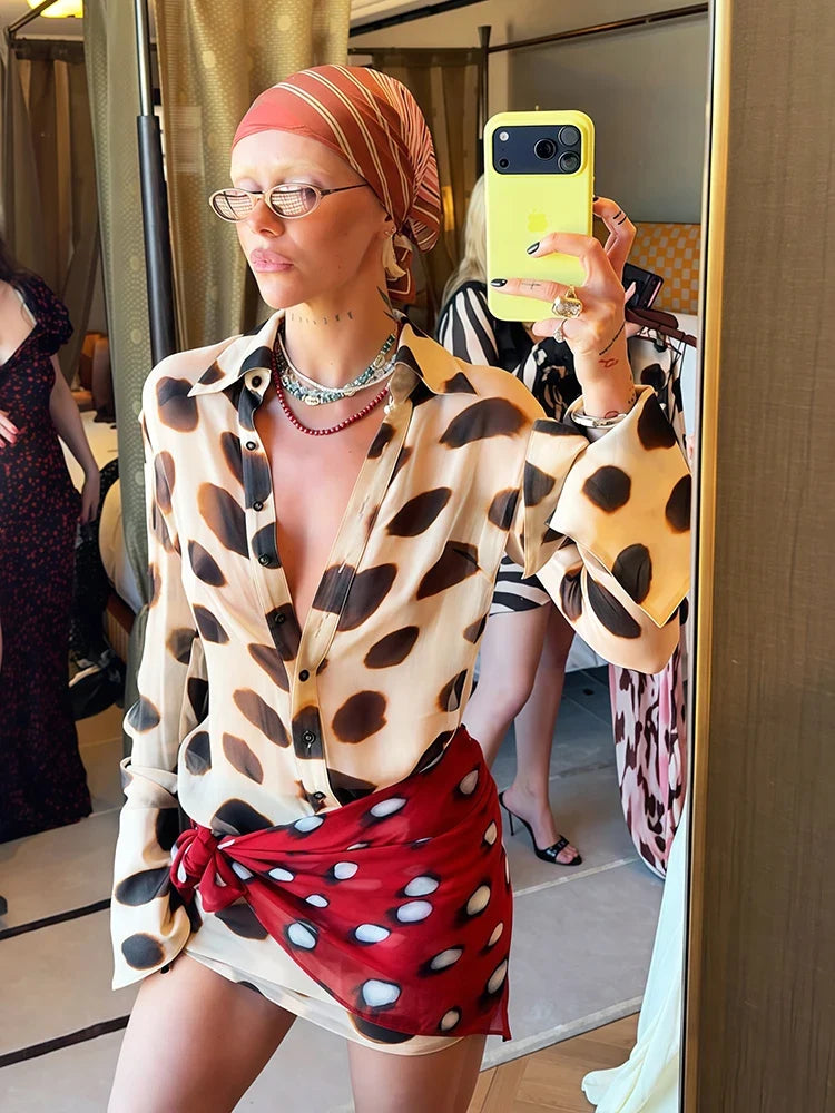 Music Festival Silk Scarf Strap Patchwork Dress Women Sexy Single-Breasted Full Sleeve Polka Dot Print Hottie Bodycon