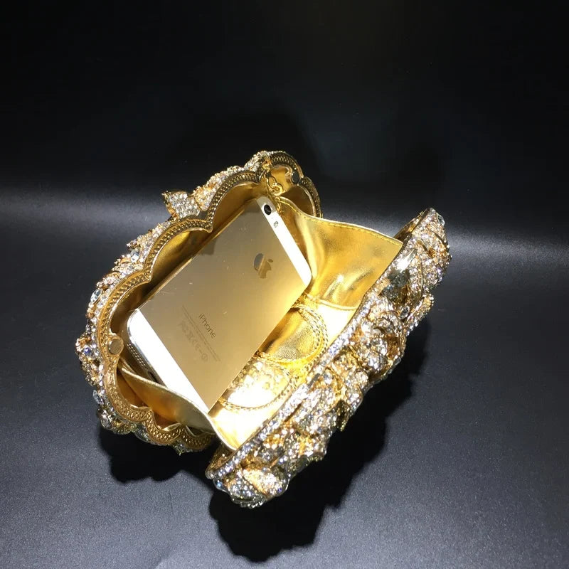 A flower cut-out diamond dinner bag, diamond bag, women's clutch
