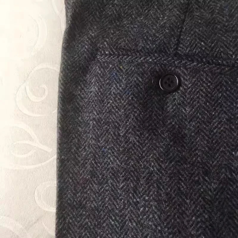 American-Style Retro Tweed High-Waisted Herringbone Wool Casual Straight-Leg Men's Trousers for Autumn and Winter in Large Sizes
