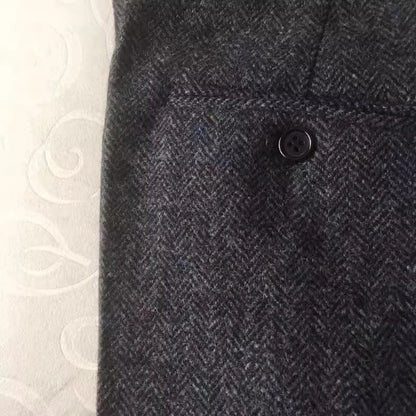 American-Style Retro Tweed High-Waisted Herringbone Wool Casual Straight-Leg Men's Trousers for Autumn and Winter in Large Sizes