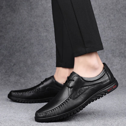 Italian Brand Men's Genuine Leather Casual Shoes Handmade Soles Loafers Lace Up Breathable That's Oxford Shoes for Summer