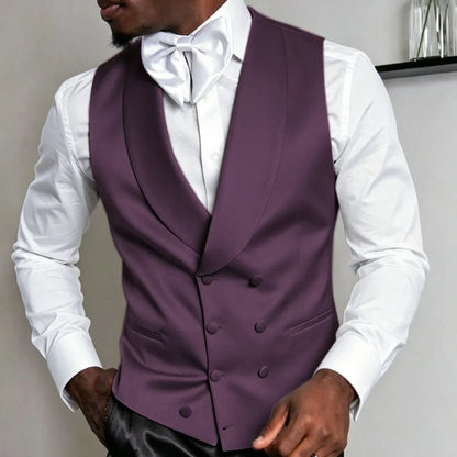 Men Vest White Double Breasted Solid With Lapel Waistcoat For Wedding Banquet Business Work Office Casual Daily Men Suit Vest