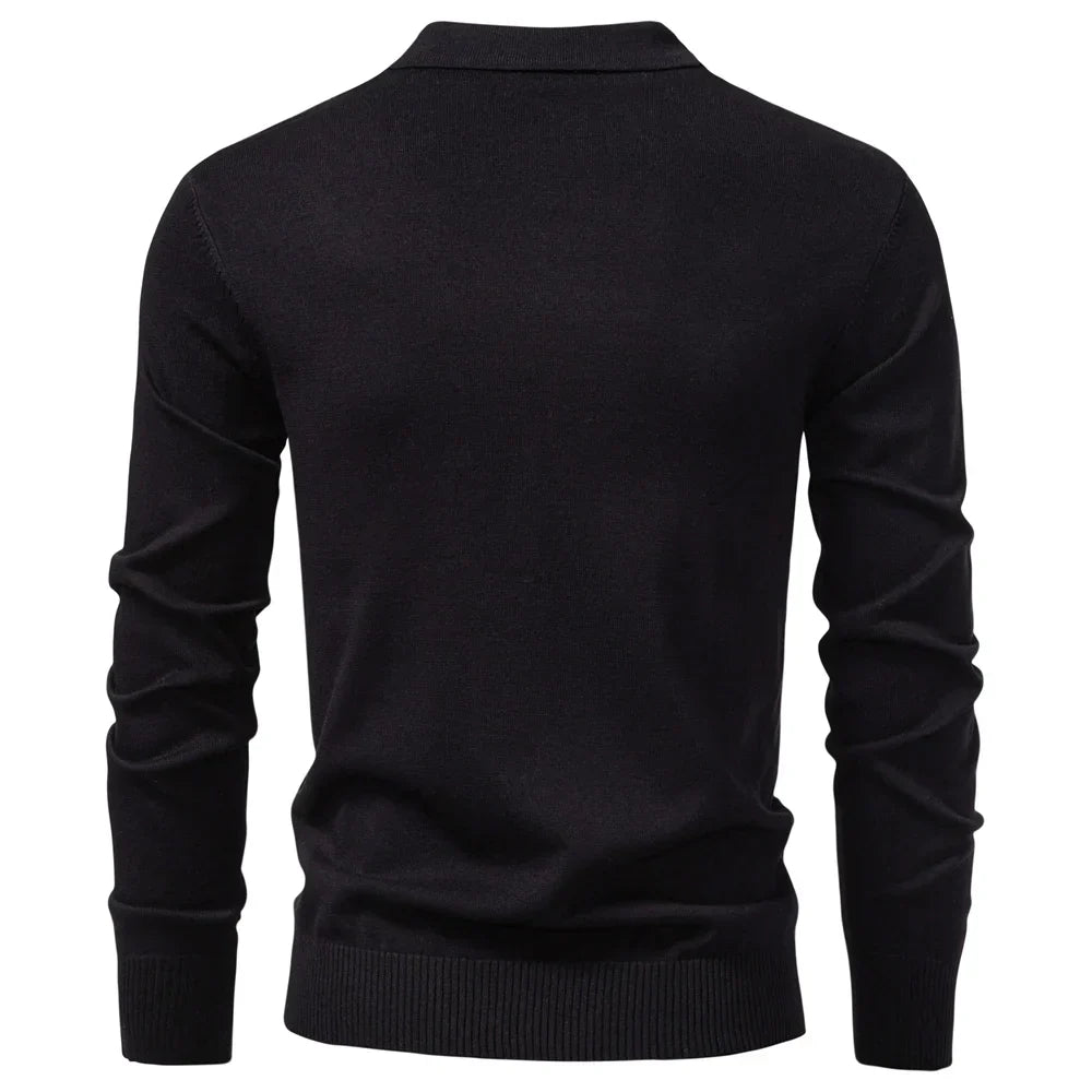 Zip Placket Polo Shirt Men Premium Solid Color Slim Fit Long Sleeve Textured Fabric Business Casual Autumn Winter
