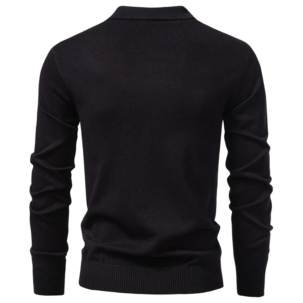 Premium Solid Color Polo Men Slim Fit Zip Long Sleeve Luxury Textured Fabric Business Casual Mens Sweatshirt