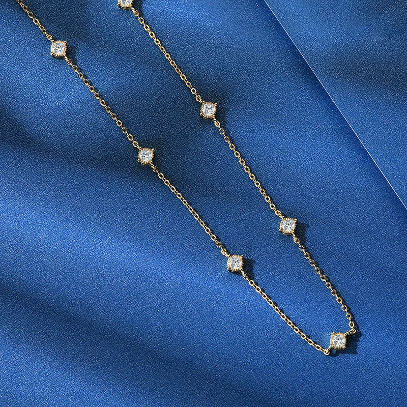 Collar Plata 925 Sterling Silver Choker Necklace For Women Round Cut 3mm Moissanite Necklaces Clavicle Chain Jewellry Gift