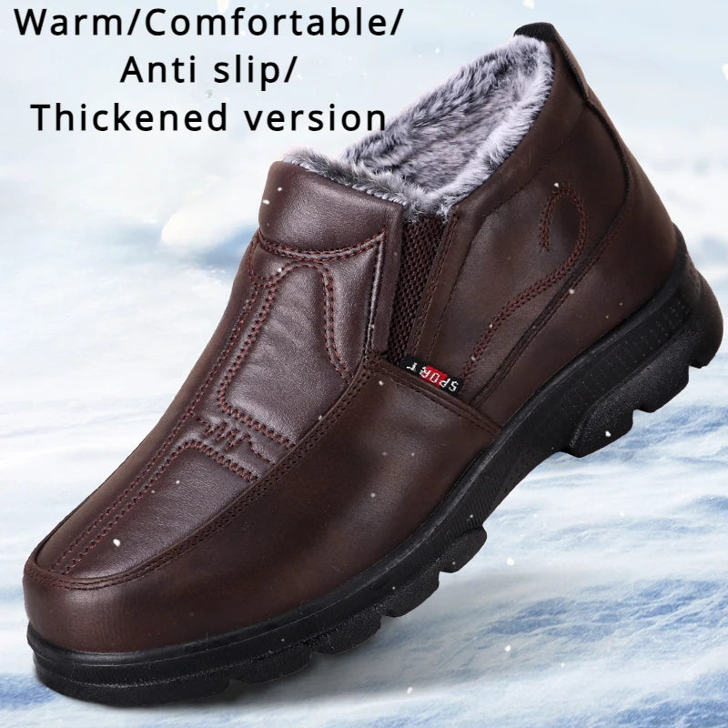Shoes for Men 2025 Winter Fashion Non-slip Cotton Shoes Men's Thickened Leather Waterproof Casual Snow Boots Zapatillas Hombre