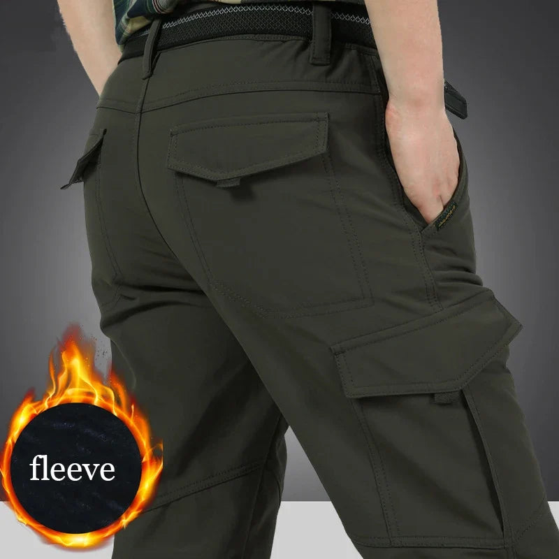 New Tactical Pants Men Winter Outdoor Work Casual Cargo Trousers Waterproof Fleece-lined Pants Elastic Hiking Traveling Workwear