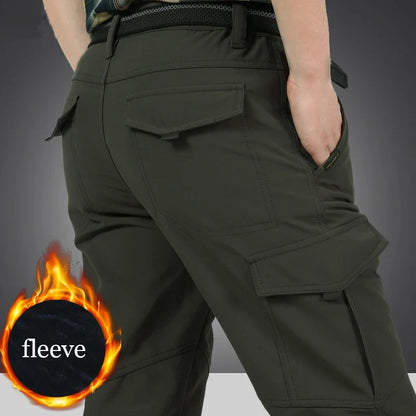 New Tactical Pants Men Winter Outdoor Work Casual Cargo Trousers Waterproof Fleece-lined Pants Elastic Hiking Traveling Workwear