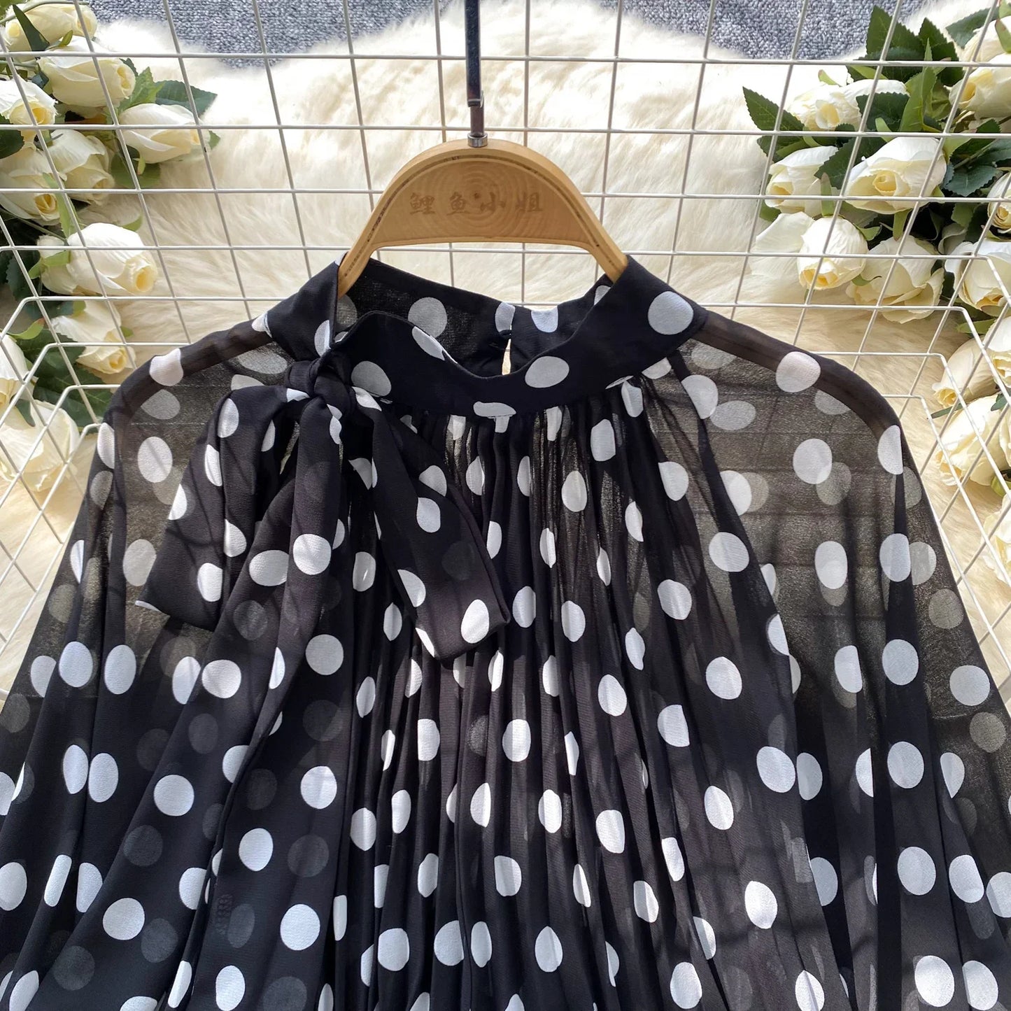 Autumn Leopard Print Blouse Women Bow Neck Long Sleeves Loose Top Korean Style Ins Polka Dot Chiffon Shirt 2025