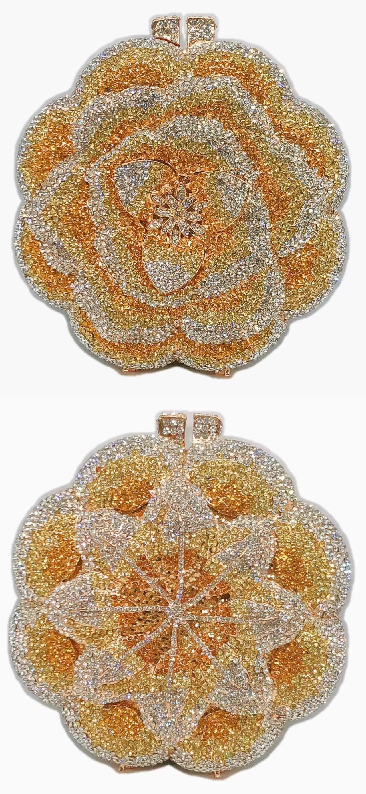 Rose Flower Crystal Evening Bags for Women Rhinestone Clutches Luxury Elegant Handbags Wedding Bride Gift Bags Banquet Shiny Bag