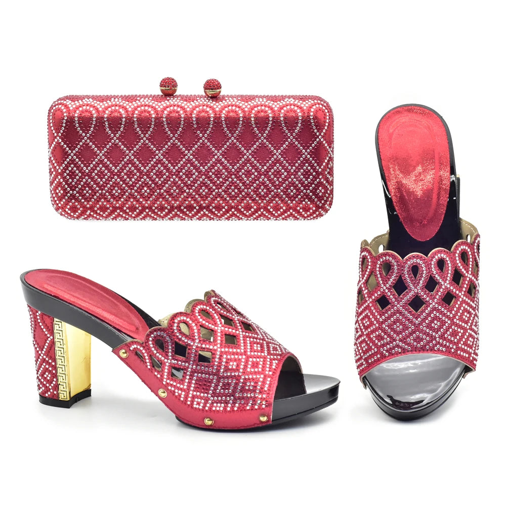 Italian Ladies Shoes and Bags To Match Set Decorated with Rhinestone Plus Size Shoes Women Heel Women Shoes and Bag Set In Italy