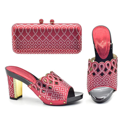Italian Ladies Shoes and Bags To Match Set Decorated with Rhinestone Plus Size Shoes Women Heel Women Shoes and Bag Set In Italy