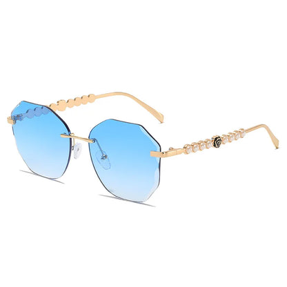 Women's Rimless Cut Edge Sunglasses Pearl Temple Gradient Lens Sun Glasses Elegant Y2K UV400 Shades Luxury Metal Fashion Eyewear