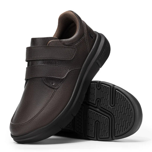 Men'S Wide Walking Shoes Hook And Loop Comfortable Leather Business Shoes Orthopedic Diabetic Shoes For Swollen Feet