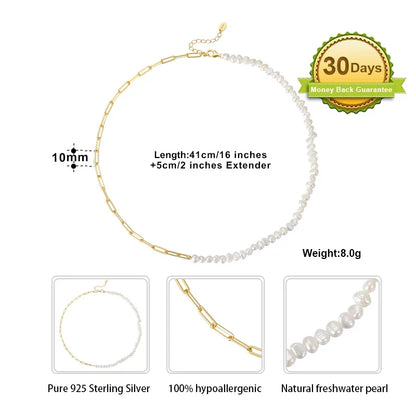 Natural Pearls Beaded Necklace with 925 Sterling Silver Paperclip Chain Wedding Party Fashion Pearls Jewelry GPN13