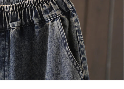 Fashion Y2K Women's Jeans plus Size Elastic Waist patch embroidery print Harem Pants Autumn Vintage Loose Ripped Denim Pants