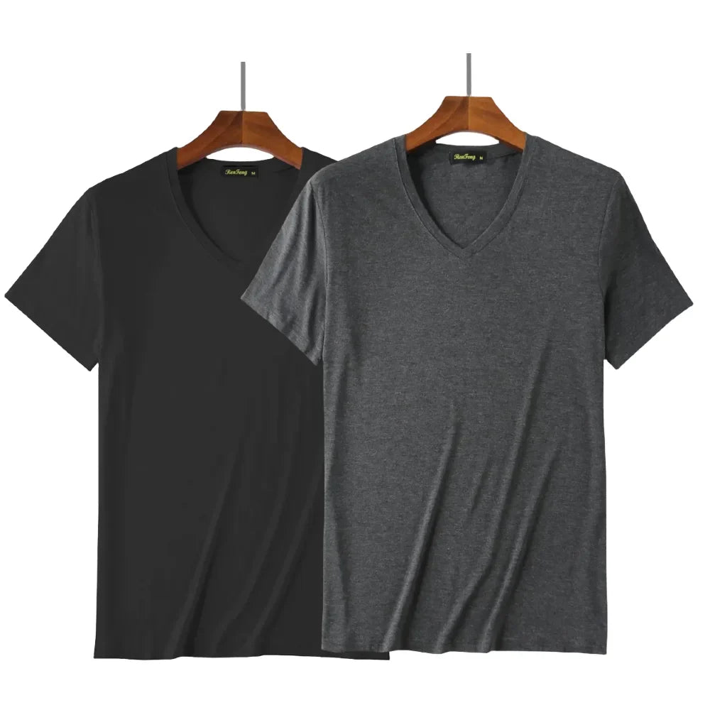 2 Piece Lots 95% Bamboo Fiber T Shirt Men Short Sleeve Tee Solid Color Summer Tops Plain Tshirt Crew Neck White Gym Clothing New