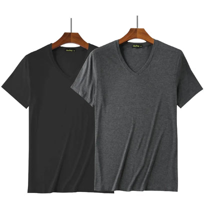 2 Piece Lots 95% Bamboo Fiber T Shirt Men Short Sleeve Tee Solid Color Summer Tops Plain Tshirt Crew Neck White Gym Clothing New