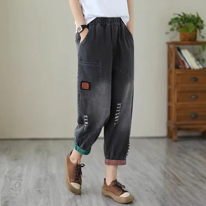 Loose Harlan Jeans Women's Denim Pants Middle-Aged Mom Trendy plus Size Carrot Shape High Waist Cotton Stretch Fabric All Sea...