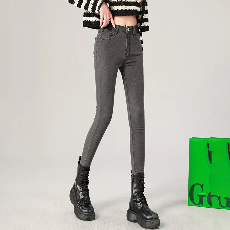 2024 Sexy Women Blue Slim Skinny Denim Jeans High Waist Elastic Mom Jeans Stretch Washed Pencil Pants Streetwear Tight Trousers
