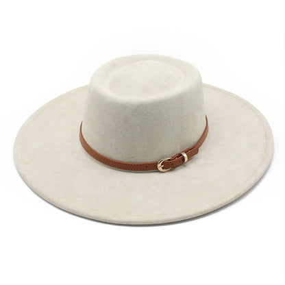 Men Women Felt Fedora Hat Stylish Decorative Belt Design Panama Hat Wide Brim Jazz Cap