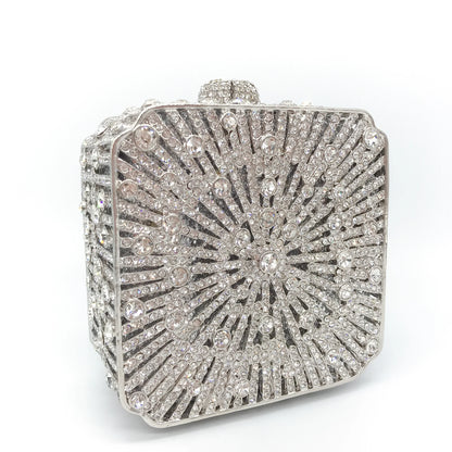 Women Clutch Bag Small Square Box, Full Cover Rhinestone Crystal Evening Bag, Handmade Bridal Party Wedding Prom Dinner Purse