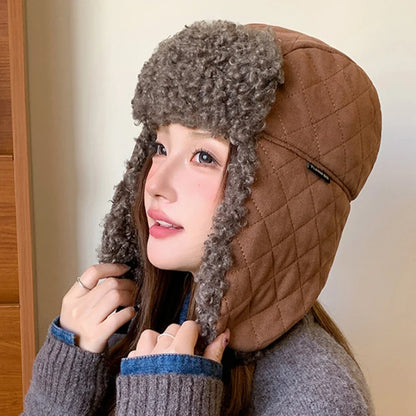 Russian Hat Thick Warm Lamb Fleece Winter Hat for Men Women Windproof Snow Ski Trapper Earflap Cap Male Female Bomber Hat