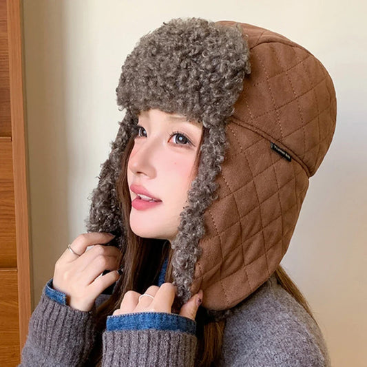 Russian Hat Thick Warm Lamb Fleece Winter Hat for Men Women Windproof Snow Ski Trapper Earflap Cap Male Female Bomber Hat