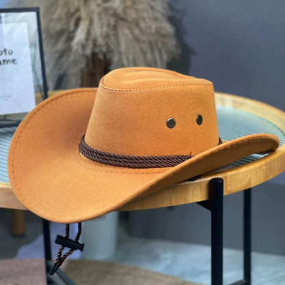 Fashion Western Style Western Cowboy Hat Ethnic Style Large Brim Felt Fedora Hats Jazz Hat Unisex