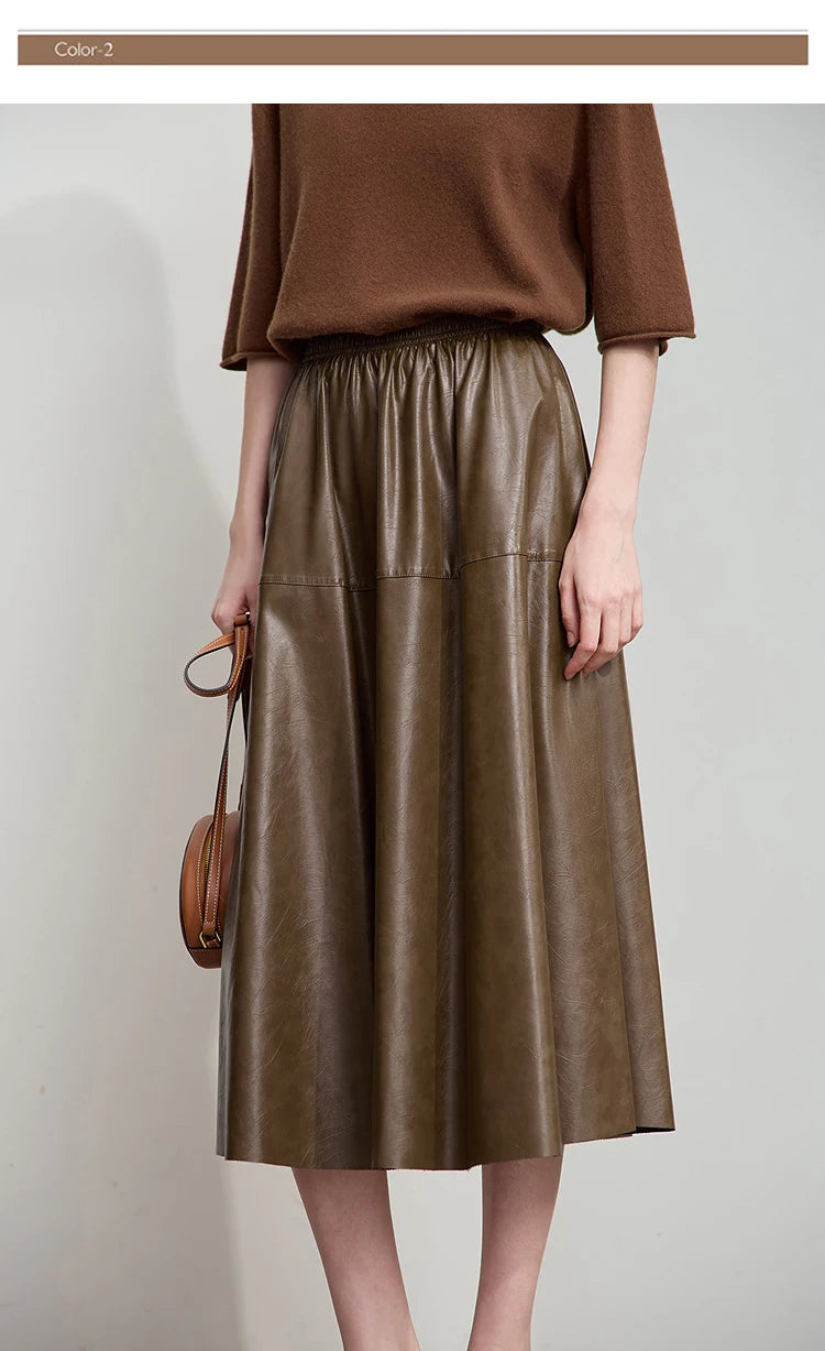 Minimalist Woman Black Midi Skirt 2025 Autumn Vintage Loose Luxury Party PU Leather Skirts Casual A Line Skirts 12543028