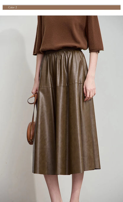 Minimalist Woman Black Midi Skirt 2025 Autumn Vintage Loose Luxury Party PU Leather Skirts Casual A Line Skirts 12543028