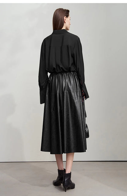 Minimalist Woman Black Midi Skirt 2025 Autumn Vintage Loose Luxury Party PU Leather Skirts Casual A Line Skirts 12543028