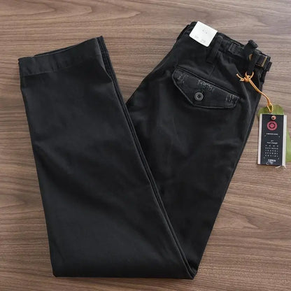 Heavy Tooling Straight-leg Pants Men's Korean Ami Kaji Pure Cotton Men's Long Pants Old Worn Hole Casual Pants Cotton Mens Jeans