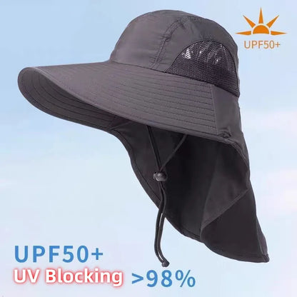 Men Women Wide Brim Sun Hat With Neck Flap Adjustable Breathable Safari Cap For Fishing Hiking Cycling Outdoor Sports