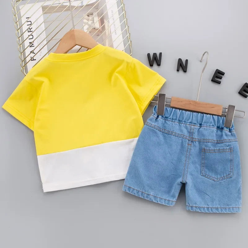 Fashion Cute Baby Boys Clothing Sets High-Quality Short T-Shirt + Denim Shorts 2-Piece Suits Summer Cotton