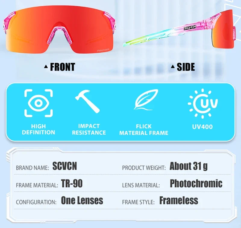 Photochromic Sunglasses Cycling Blue Outdoor Sports Bike Glasses Red Man MTB Fishing Glasses Eyewear Bicycle Goggles 2024