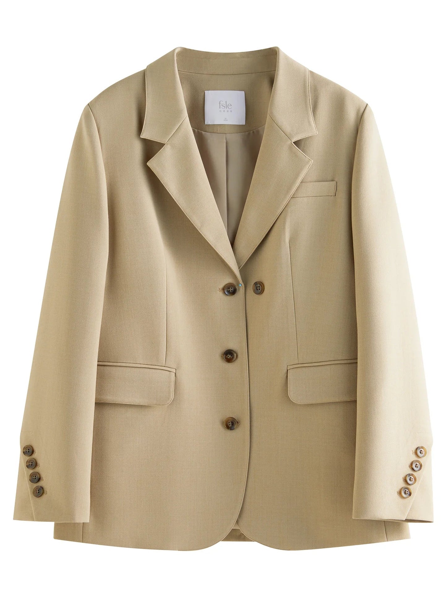 Women Khaki Blazer 2025 Spring New Office Lady Black Simple Loose Front Shoulder Blazer Coats Button Design Coat 25FS11071