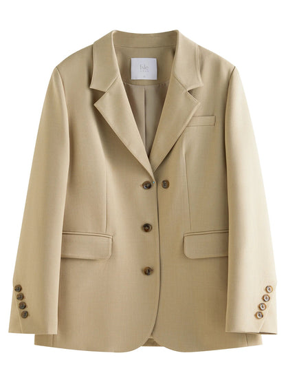 Women Khaki Blazer 2025 Spring New Office Lady Black Simple Loose Front Shoulder Blazer Coats Button Design Coat 25FS11071