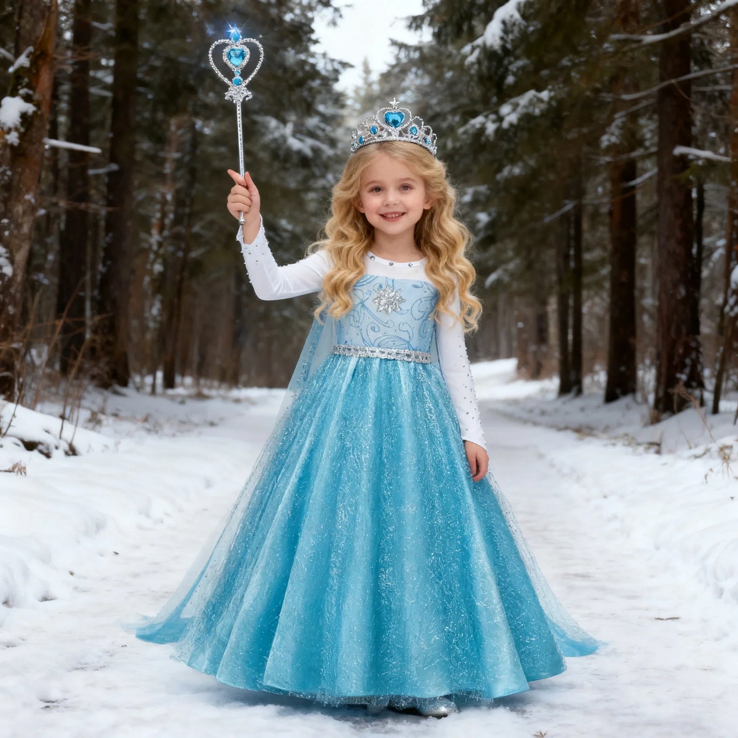 Girls Snow Queen Elsa Anna Long Sleeves Costume Kids Princess Dress Halloween Cosplay Party Prom Gown Vesidos For 2-10 Years
