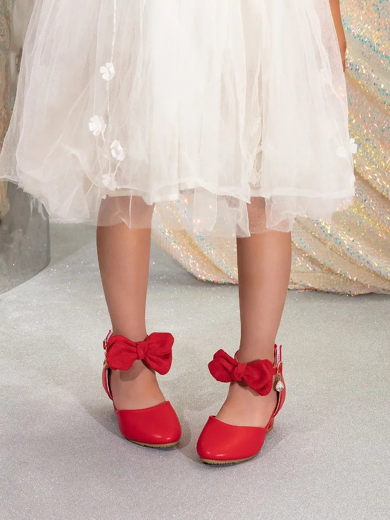 New Children High Heels Ankle-strap Bowknot Girl Princess Dress Sandals Sweet Wedding Party Versatile Kids Fashion Catwalk Shoes