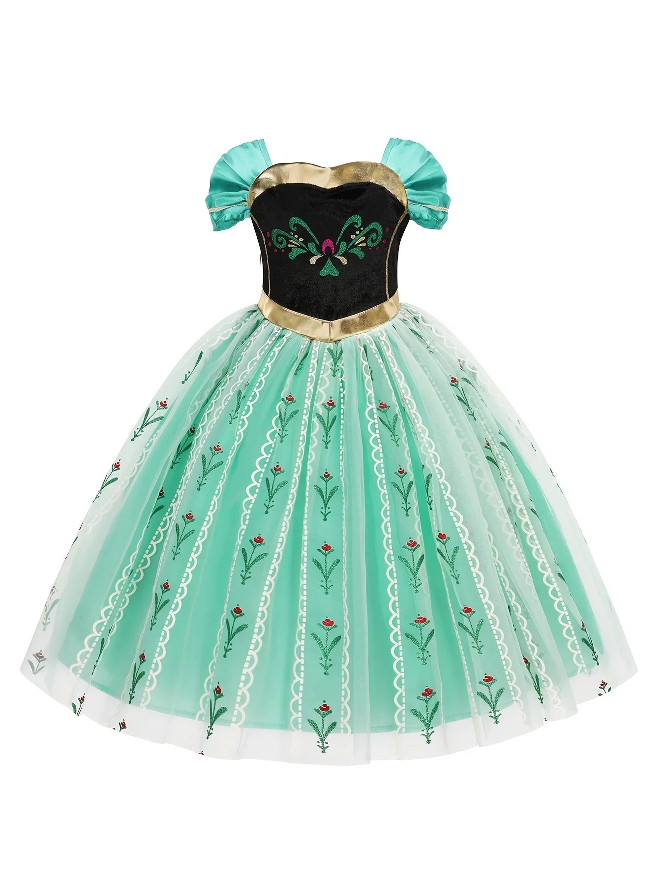 Elsa Anna Dress for Girls Short Sleeve Dress Snow Queen Floral Print Dress Cosplay Birthday Party Children Kids Carnival Clothes