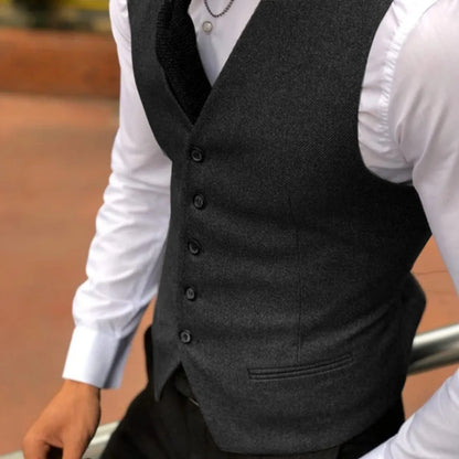 Men Vest Brown Herringbone Single Breasted With Lapel Waistcoat For Wedding Party Business Work Daily Casual Ball Men Suit Vest