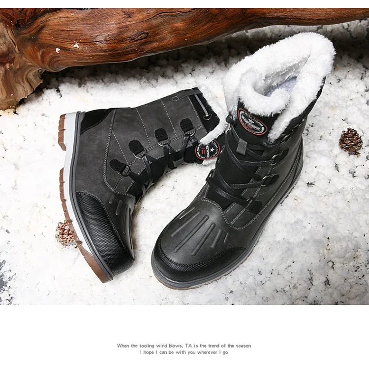 Fashion Men's Winter Boots Warm Fur High-top Snow Boots Men Waterproof Leather Platform Boots Outdoor Non-slip Men Winter Shoes