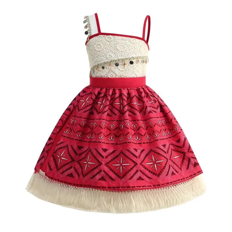 2 Vaiana Costume Girls Princess Dress Children Purim Lace Clothes Kids Cartoon Cosplay Outfits Birthday Party Frock