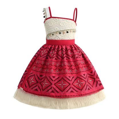 2 Vaiana Costume Girls Princess Dress Children Purim Lace Clothes Kids Cartoon Cosplay Outfits Birthday Party Frock