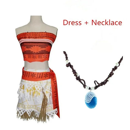 Kids Cosplay Vaiana Moana Princess Costume Dress Adult Necklace Wig Girl Halloween Party Moana Dress Costume Cosplay
