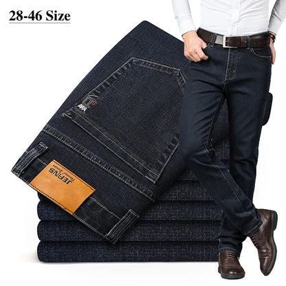 Plus Size 42 44 46 Men's Fashion Casual Jeans Classic Business Straight Elasticity Denim Pants Spring Autumn Trousers Male Brand