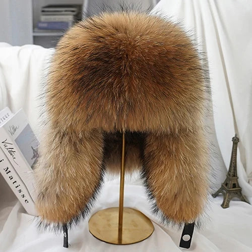Winter Cap Man 100% Real Sliver Fox Fur Bomber Hat Men's Raccoon Fur Hat Ushanka Cap Trapper Russian Ski Caps Hats Real Fur Hat