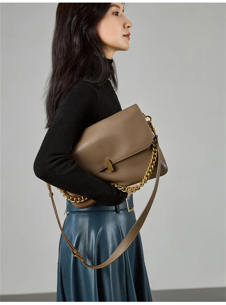 Genuine Leather Large Chain Shoulder For Women 2026 Luxury Designer Office Messenger Bags Satchel Cow Ladies Handbags