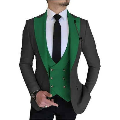 Men Suits Champagne Double Breasted Vest Wedding Tuxedo Terno Masculino Prom Groom 3 Pcs Slim Fit Blazer Custom Made
